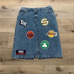 NBA Skirt Denim Midi with Basketball Patches Sz  14 Vintage Style NWT
